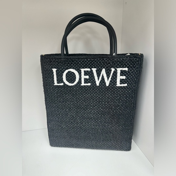 Loewe A4 Raffia & Leather Tote Bag in Black/White - Picture 2 of 6